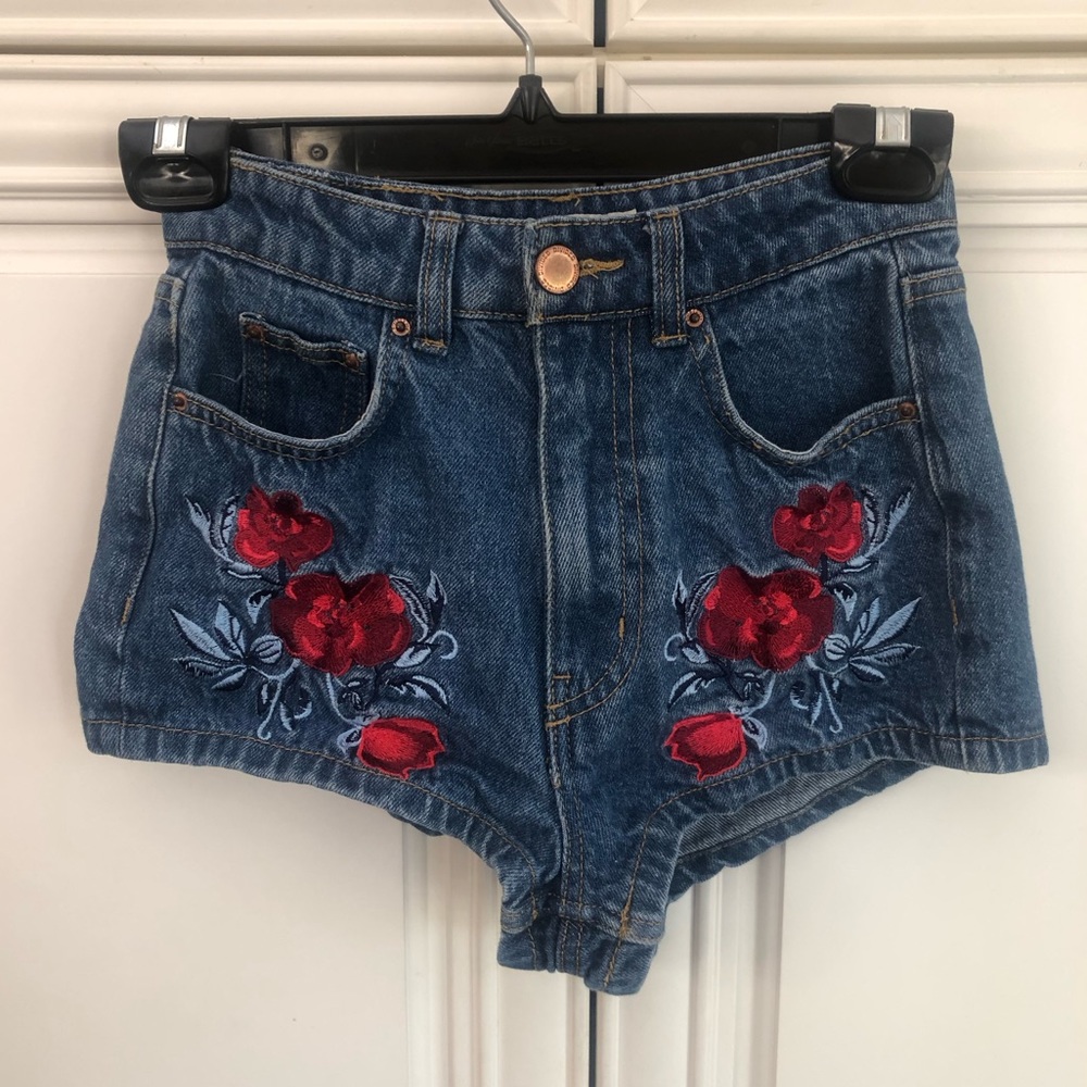 H&M Coachella embroidered denim shorts